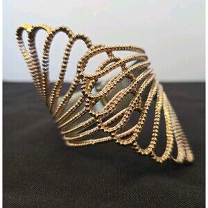 Angel's Wings Hinged Cuff Bracelet In Goldtone  2 x 2.5 Vintage Elegant Glamour